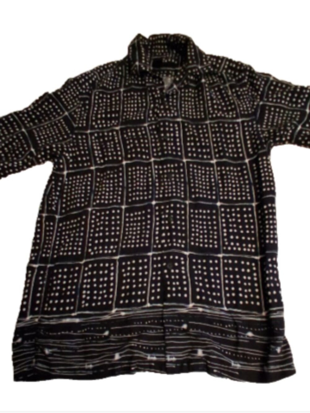 Claiborne Men's Size M Navy & White Polka-Dot Casual Button Down Shirt